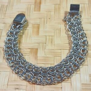 Sterling Silver 925 Vintage  Double Circle Chain Bracelet 24 Grams